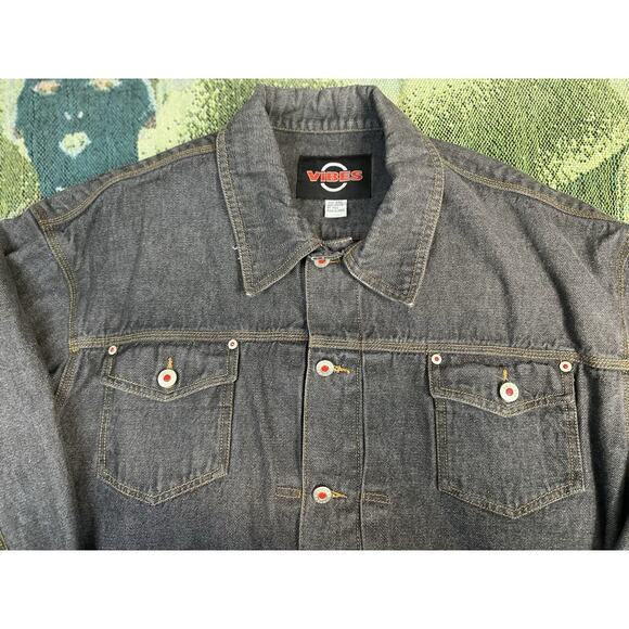 Vintage Y2K Vibes Black Blue Denim Button Up Jacket XXL - Picture 3 of 6